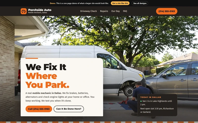 A mobile mechanic site from our design library.