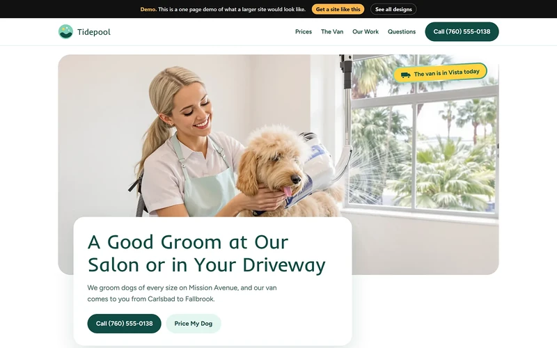 A pet grooming site from our design library.