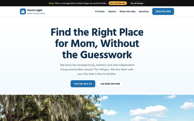 A senior living site from our design library.